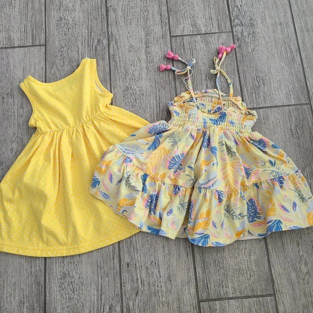 Tommy Bahama & Blueberi Boulevard yellow Tropical & Polka Dot baby dresses 12M